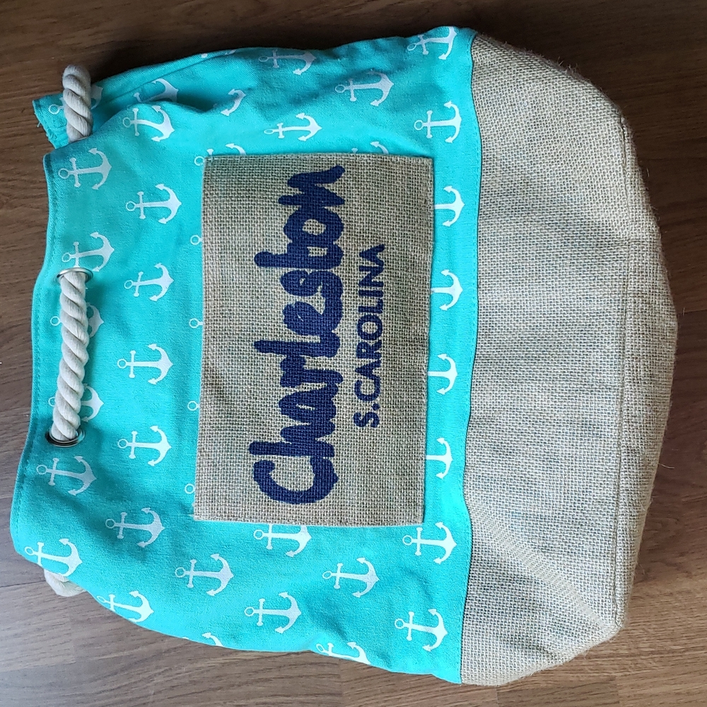 Nautical Themed Burlap & Cloth Beach Tote ⛱ Charleston S. Carolina
